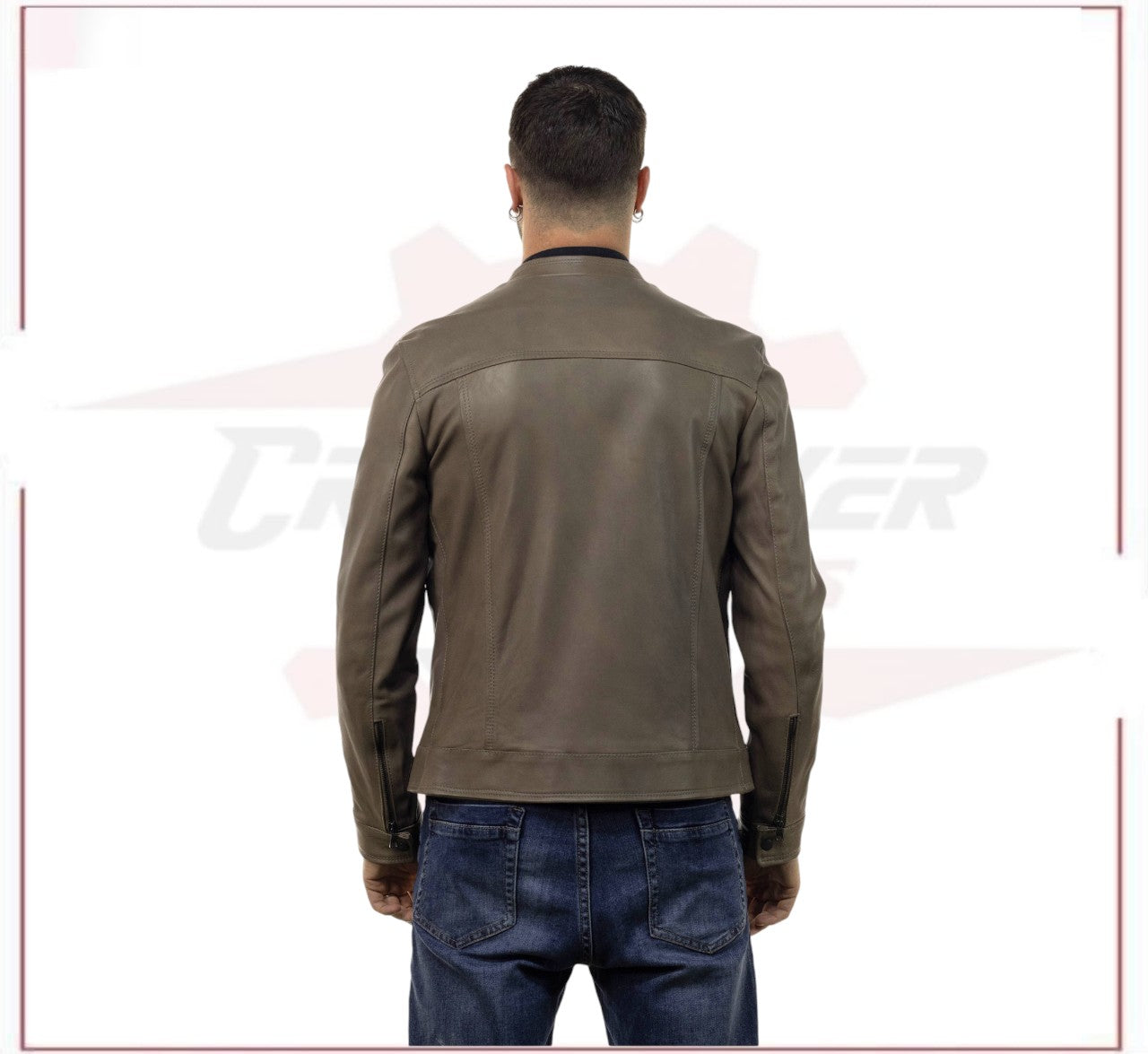 Men's Genuine Mud Colored Leather Jacket CROSSOVER RACEWEARS