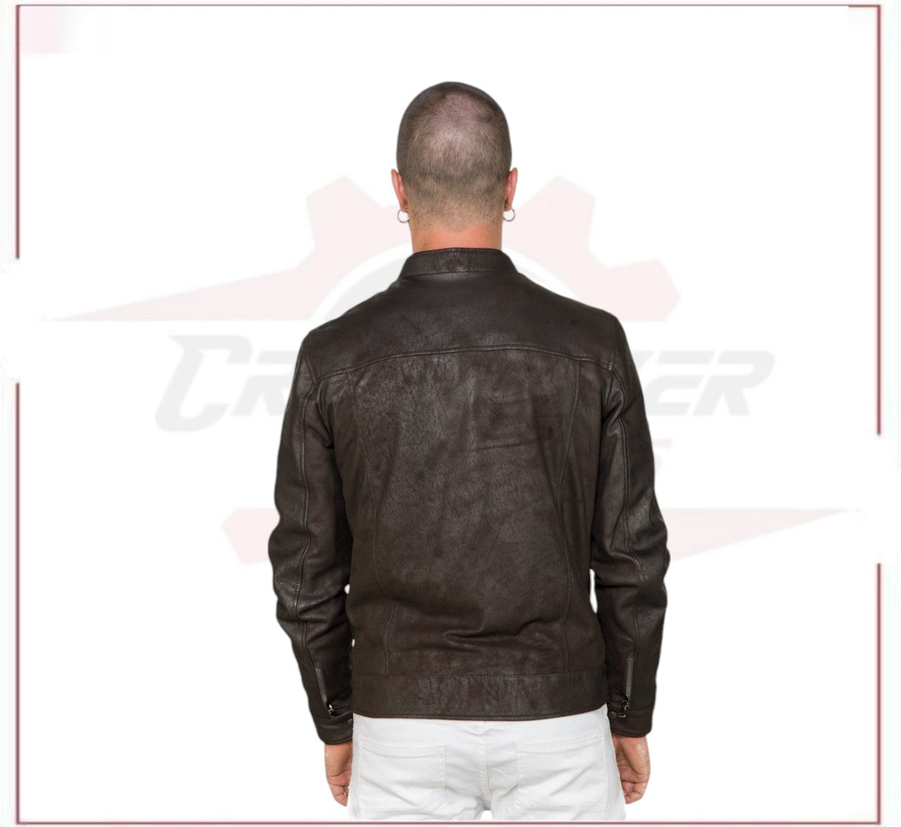 Men's Jacket in Genuine Dark Brown Nabuk Oil Leather CROSSOVER RACEWEARS