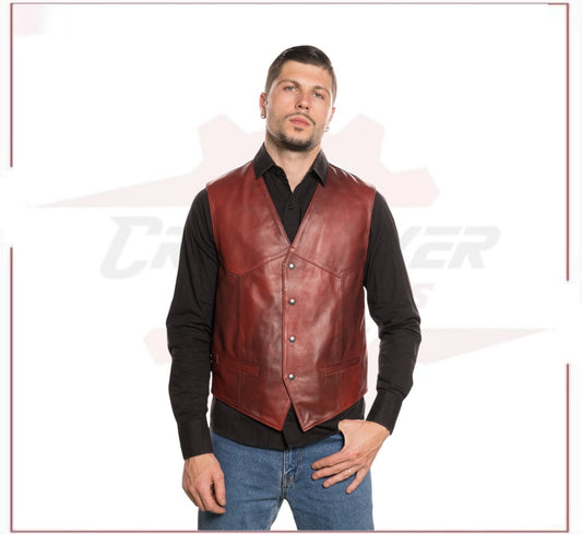 New Men's Vest in Genuine Bordeaux Leather CROSSOVER RACEWEARS