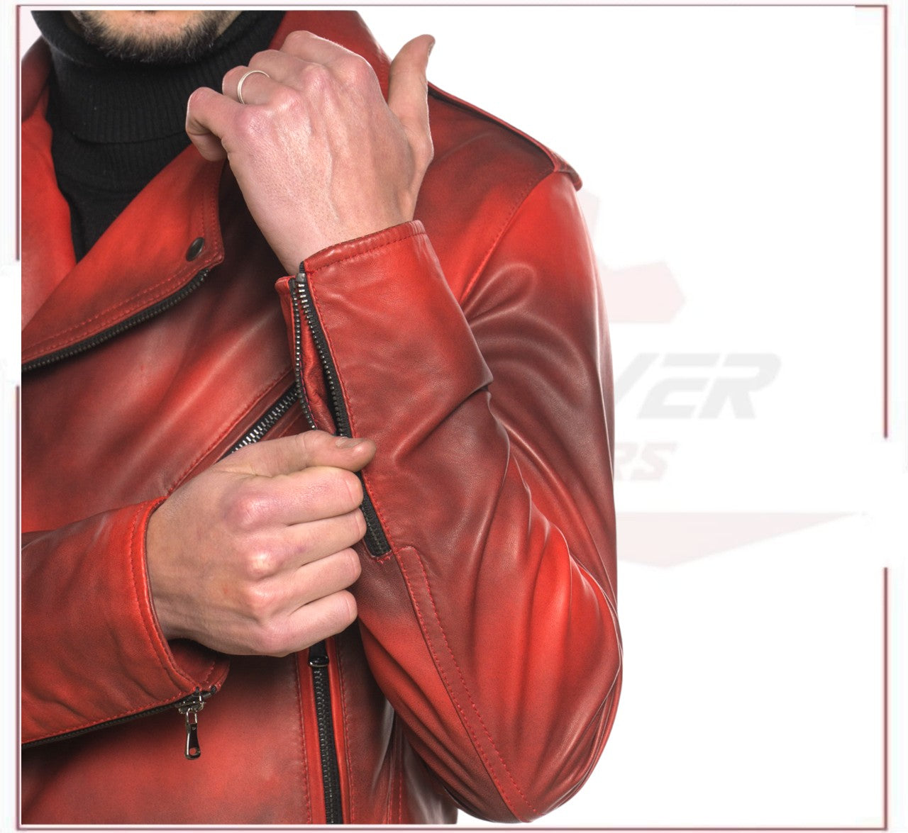 Men's jacket Red Buffered Effect in Genuine Leather CROSSOVER RACEWEARS