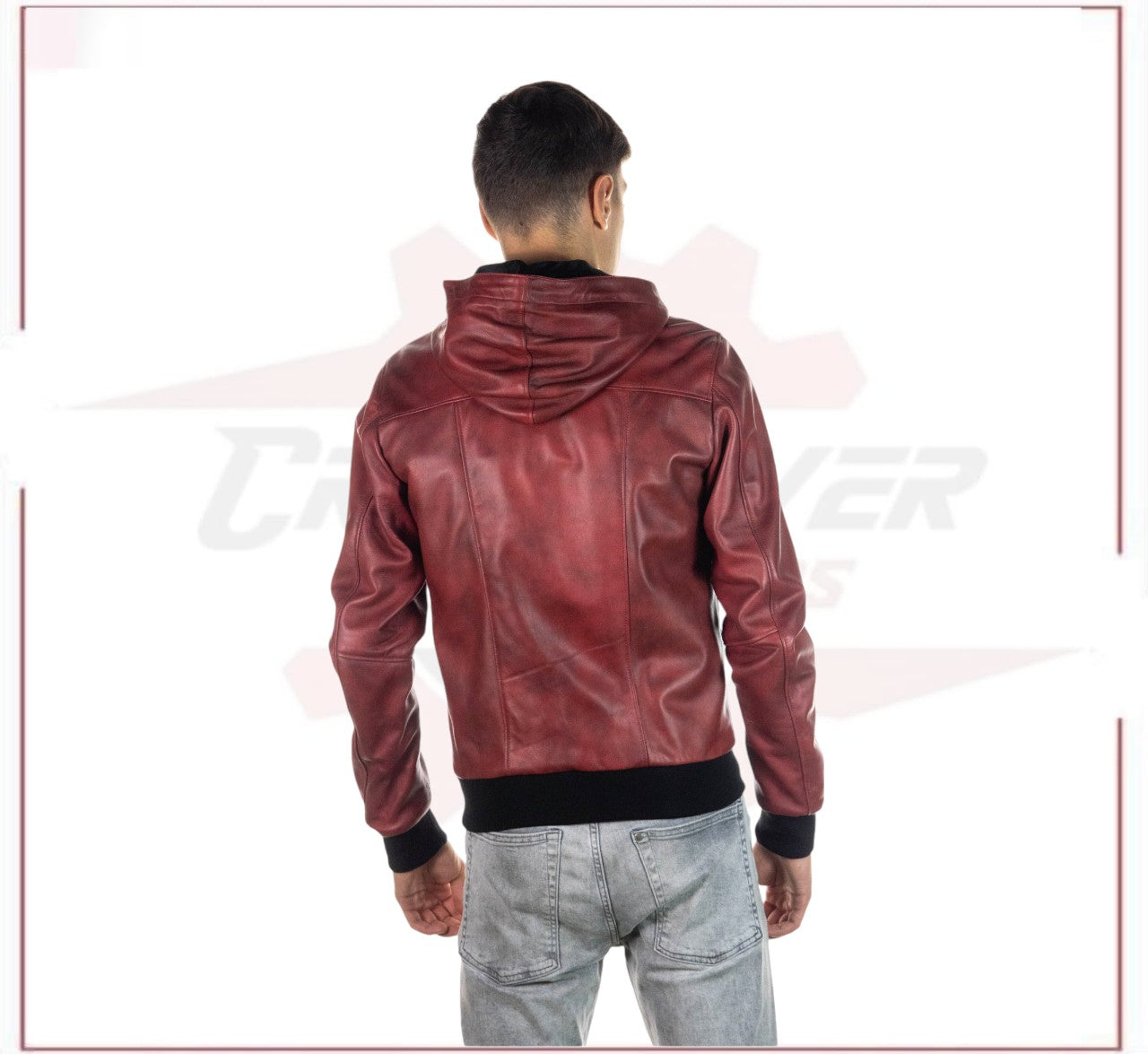 Bomber Napoli Cap - Men's Bomber Jacket in Genuine Bordeaux Leather CROSSOVER RACEWEARS