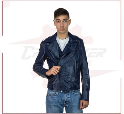 Men's jacket in Genuine Blue Leather CROSSOVER RACEWEARS