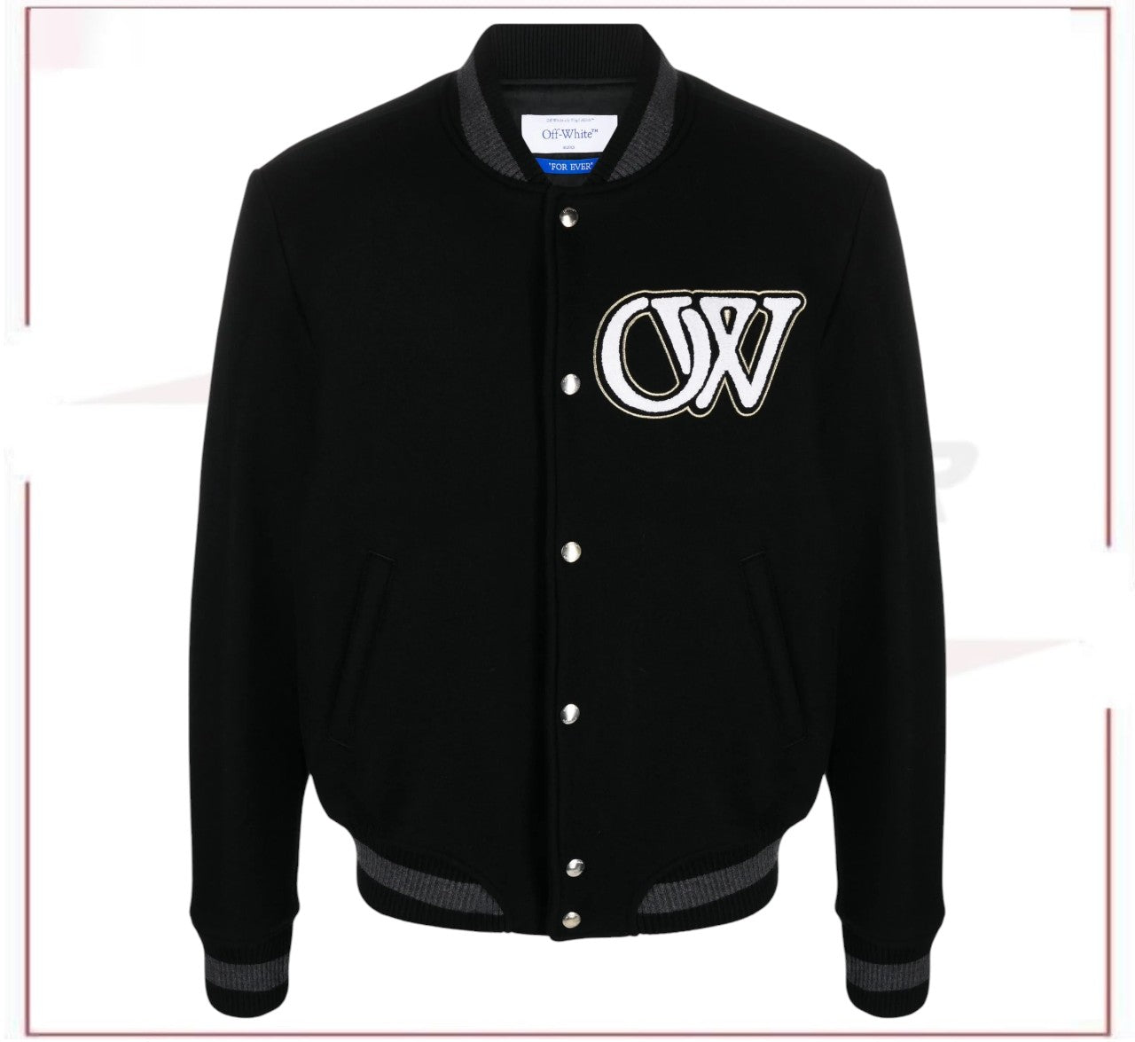 New Season  Off-White logo-appliqué varsity bomber jacket