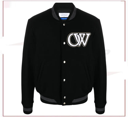 New Season  Off-White logo-appliqué varsity bomber jacket