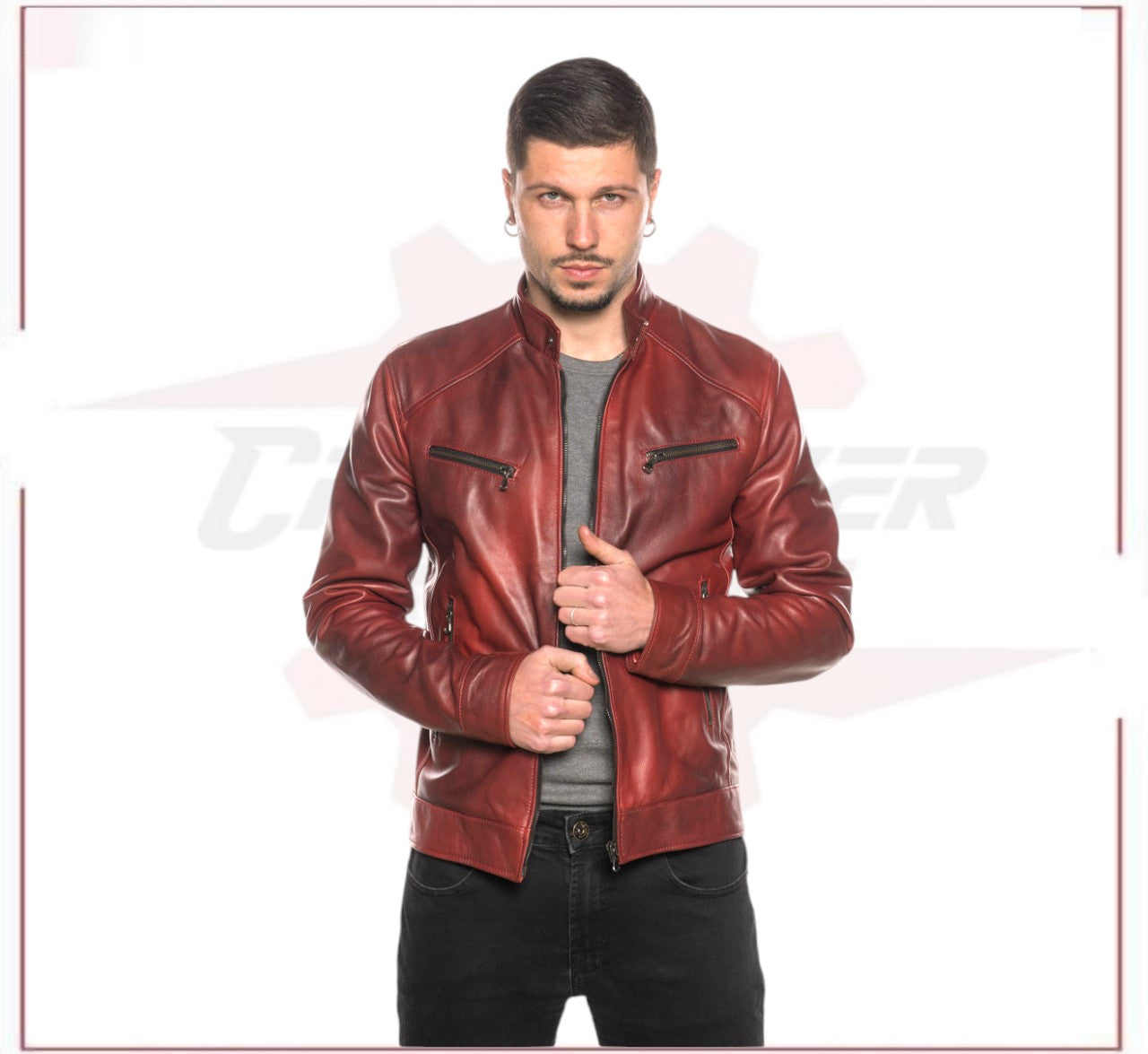 Men's Jacket in Genuine Bordeaux Leather CROSSOVER RACEWEARS