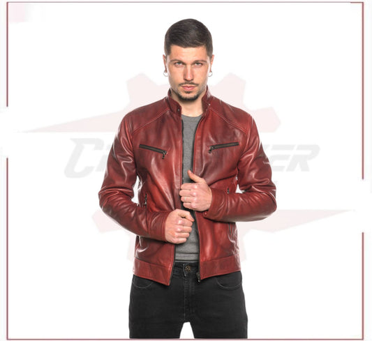 Men's Jacket in Genuine Bordeaux Leather CROSSOVER RACEWEARS