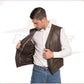 Men's Vest in Genuine Dark Brown Leather CROSSOVER RACEWEARS