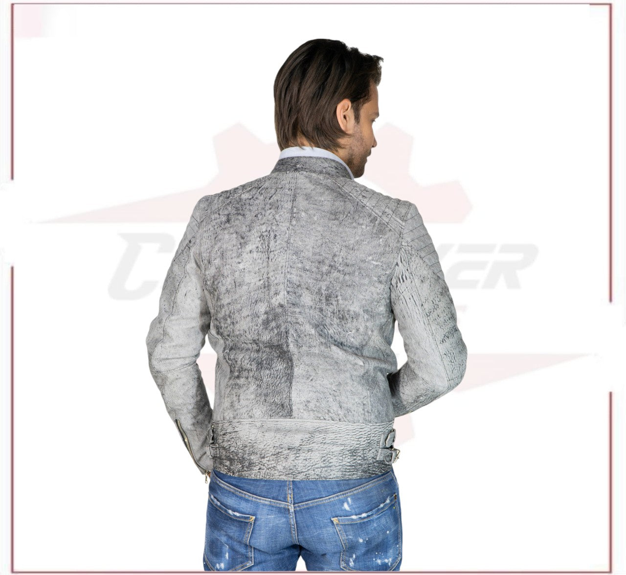 Rockstar - Men’s Grey Scratched Leather Perfecto CROSSOVER RACEWEARS