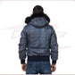 Boston - Men's Down Jacket in Genuine Blue Leather CROSSOVER RACEWEARS