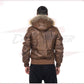 Boston - Men's Down Jacket in Genuine Brown Leather CROSSOVER RACEWEARS