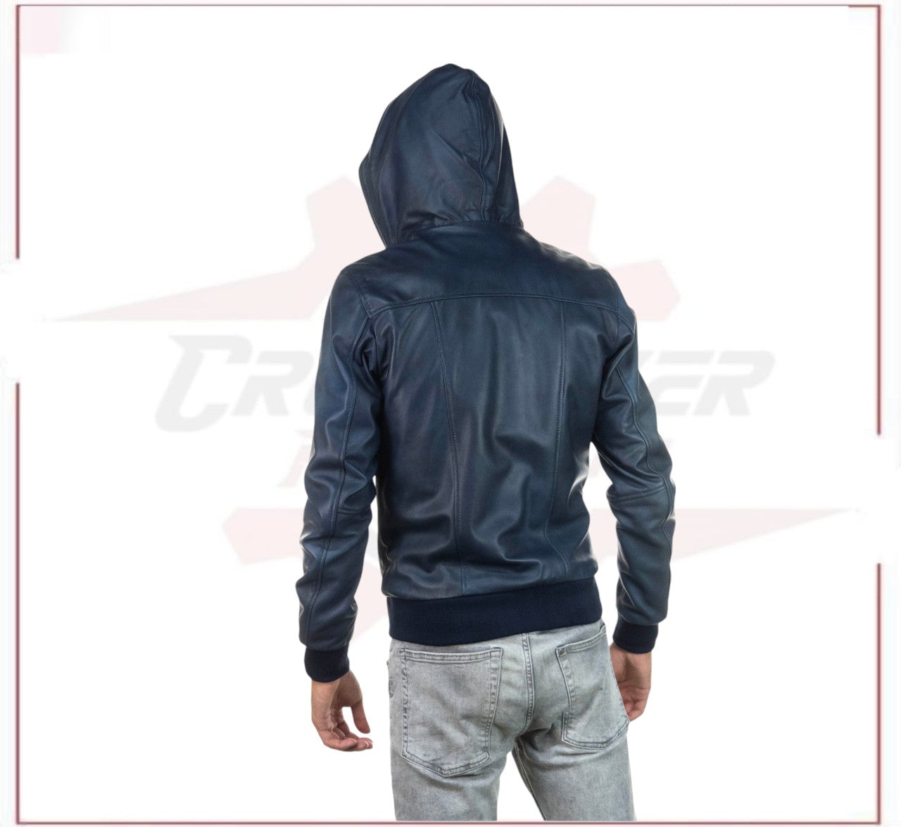 Bomber Napoli Cap - Men's Bomber Jacket in Genuine Blue Leather CROSSOVER RACEWEARS