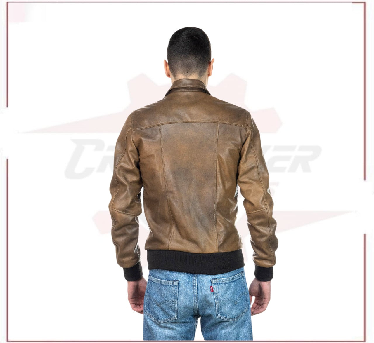 Men's Bomber Jacket in Genuine Brown Leather CROSSOVER RACEWEARS