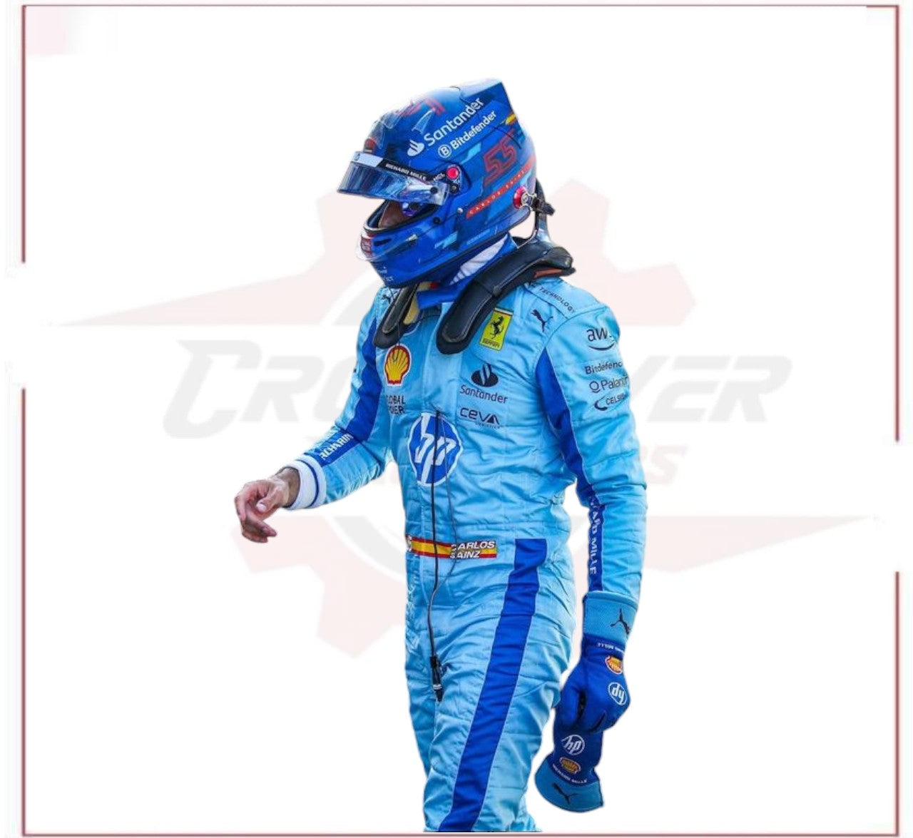 New 2024 Carlos Sainz jr HP Miami  Scuderia Ferrari F1 Team Racing Suit - CROSSOVER RACEWEARS 