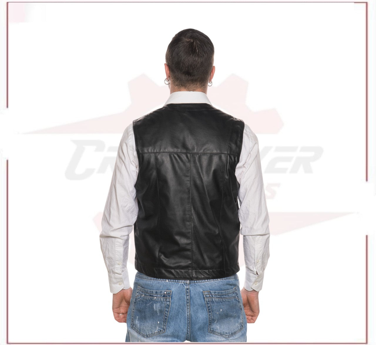 Gianni - Men's Vest in Genuine Black Leather CROSSOVER RACEWEARS