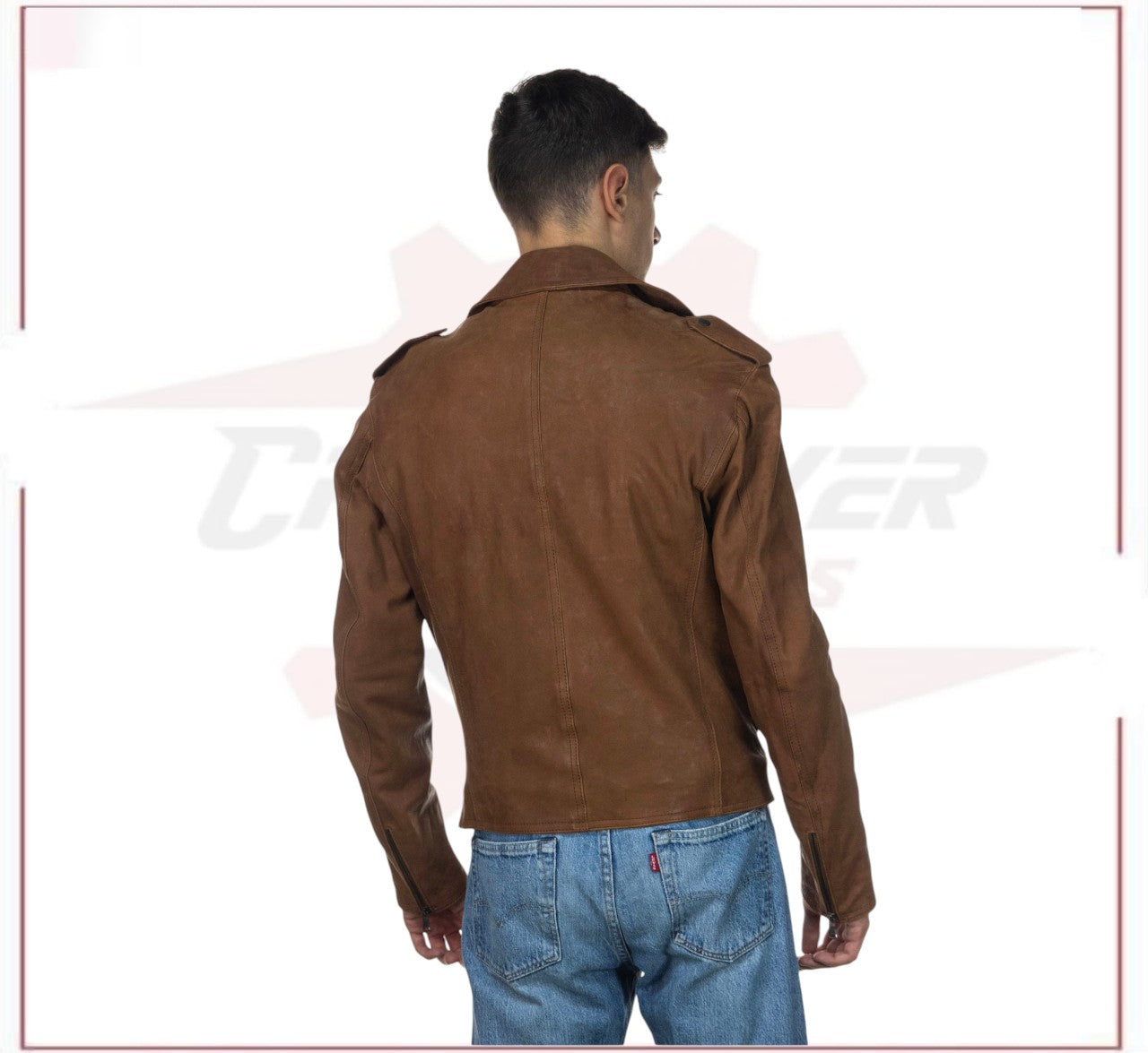 Men's jacket in Genuine Vintage Brown Leather CROSSOVER RACEWEARS