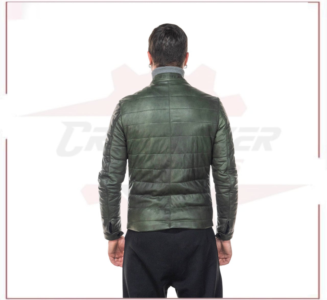 Berlino - Men's Down Jacket in Genuine Green Leather CROSSOVER RACEWEARS