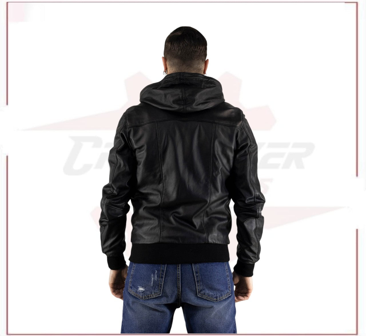 Men's Bomber Jacket in Genuine Black Leather CROSSOVER RACEWEARS