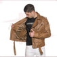 Men's jacket in Genuine Brown Leather CROSSOVER RACEWEARS
