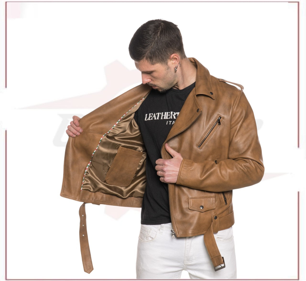 Men's jacket in Genuine Brown Leather CROSSOVER RACEWEARS