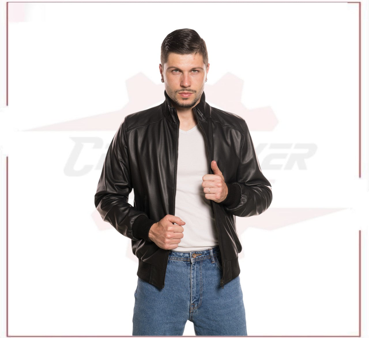 Men's Bomber in Genuine Black Leather CROSSOVER RACEWEARS