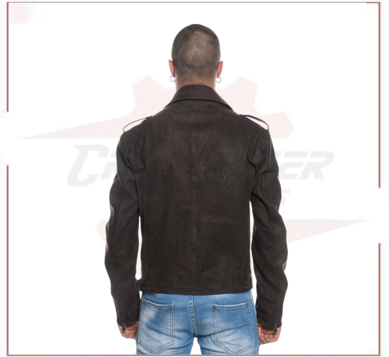Men's jacket in Genuine Dark Brown Nubuck Leather CROSSOVER RACEWEARS