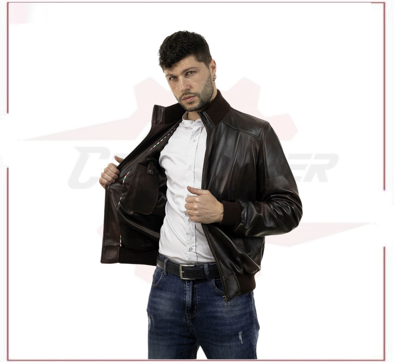 Men's Bomber Made of Genuine Dark Brown Leather CROSSOVER RACEWEARS