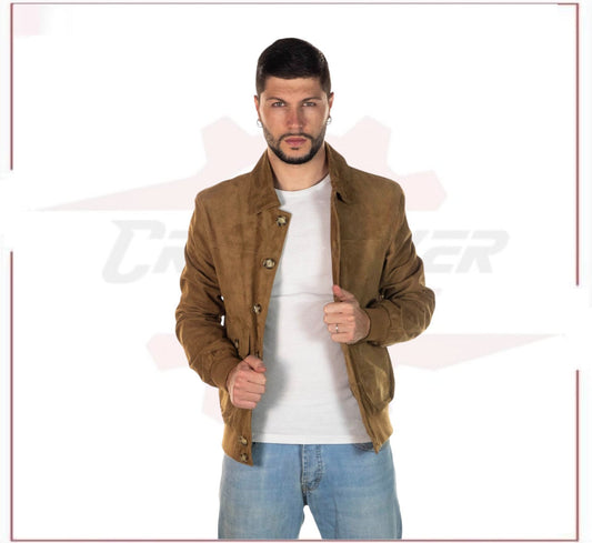 U03 - Men's Bomber Jacket in Genuine Honey Suede Leather CROSSOVER RACEWEARS