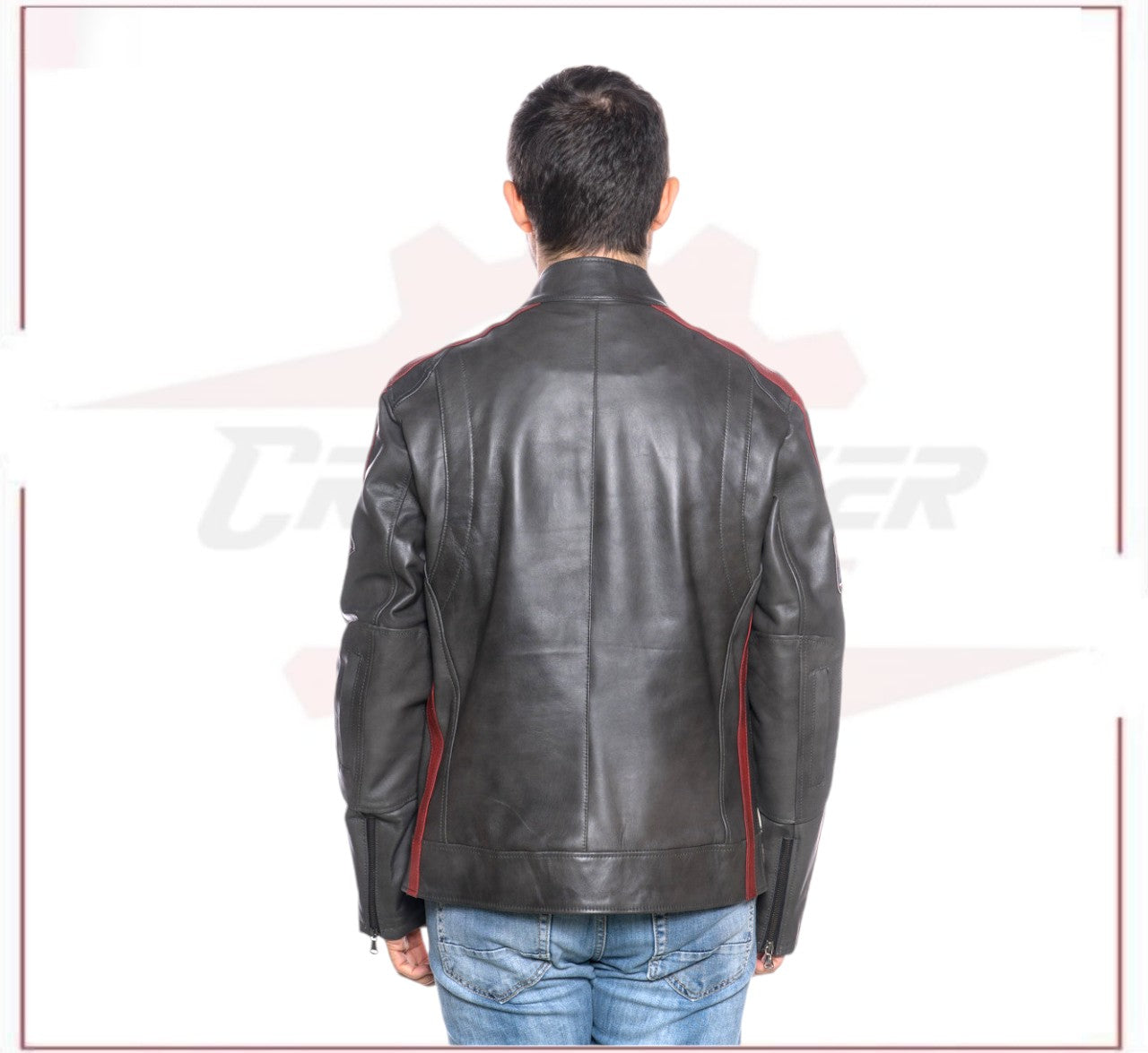 Biker Man's Jacket in genuine Dark Gray Leather CROSSOVER RACEWEARS
