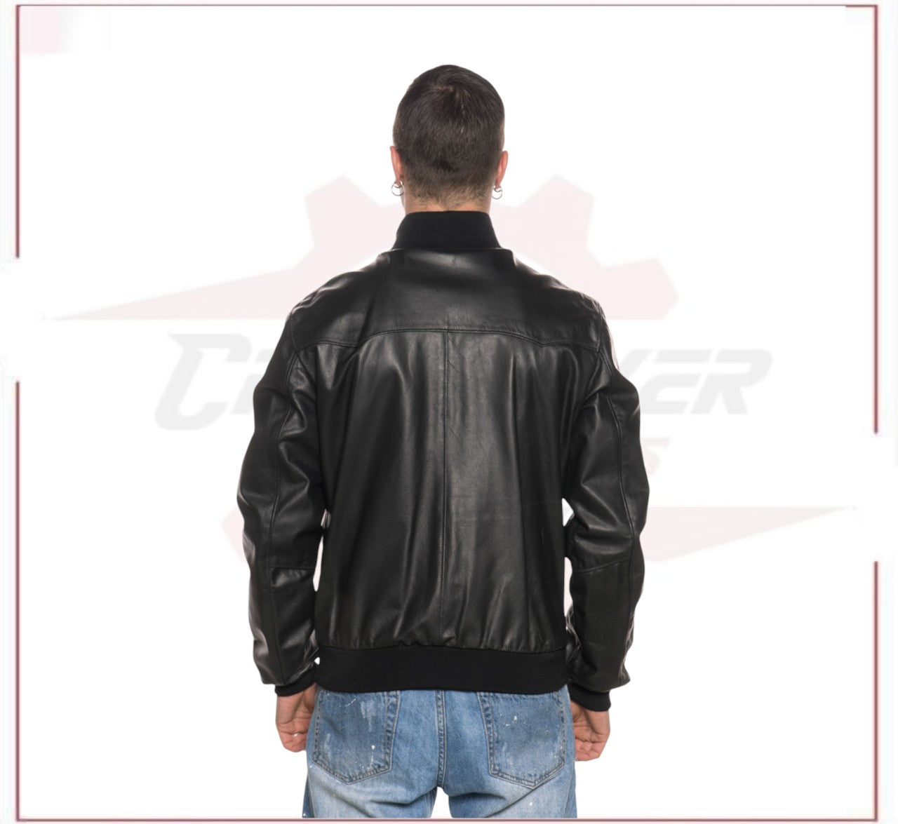 Black Bomber Jacket in real leather CROSSOVER RACEWEARS