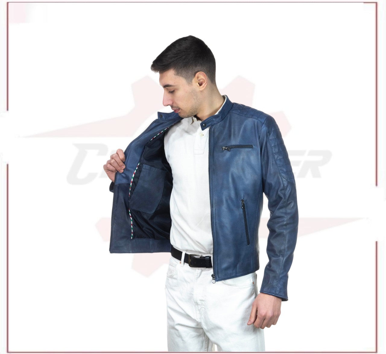 New Biker Man's Blue genuine leather CROSSOVER RACEWEARS