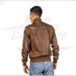 Men's Bomber - Men's Bomber Jacket in Genuine Brown Leather CROSSOVER RACEWEARS