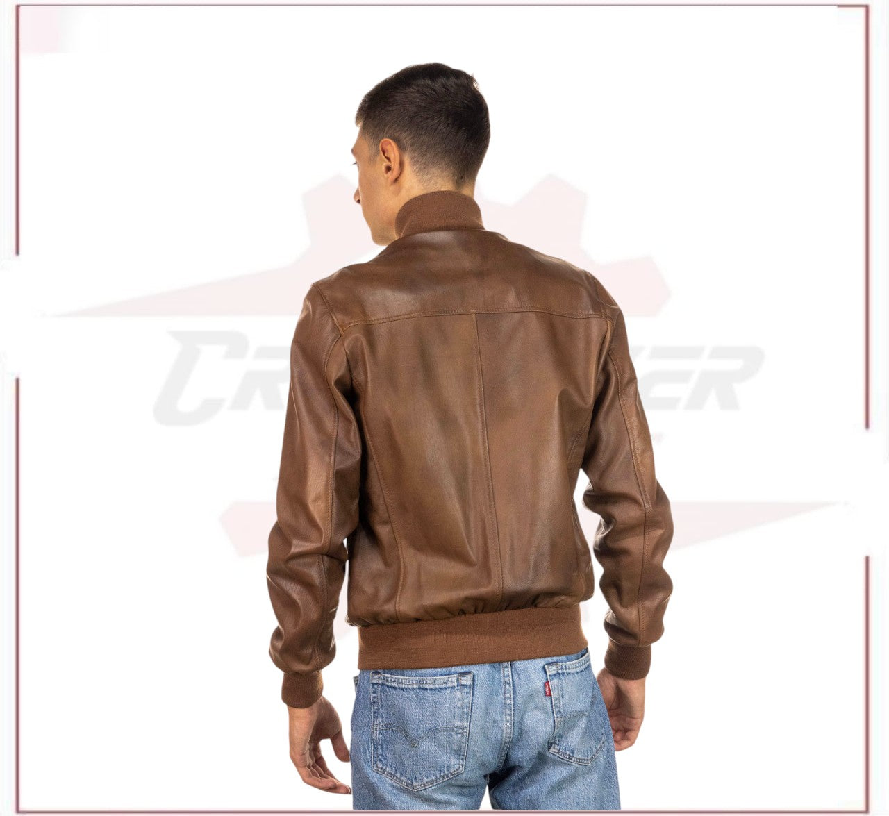 Men's Bomber - Men's Bomber Jacket in Genuine Brown Leather CROSSOVER RACEWEARS