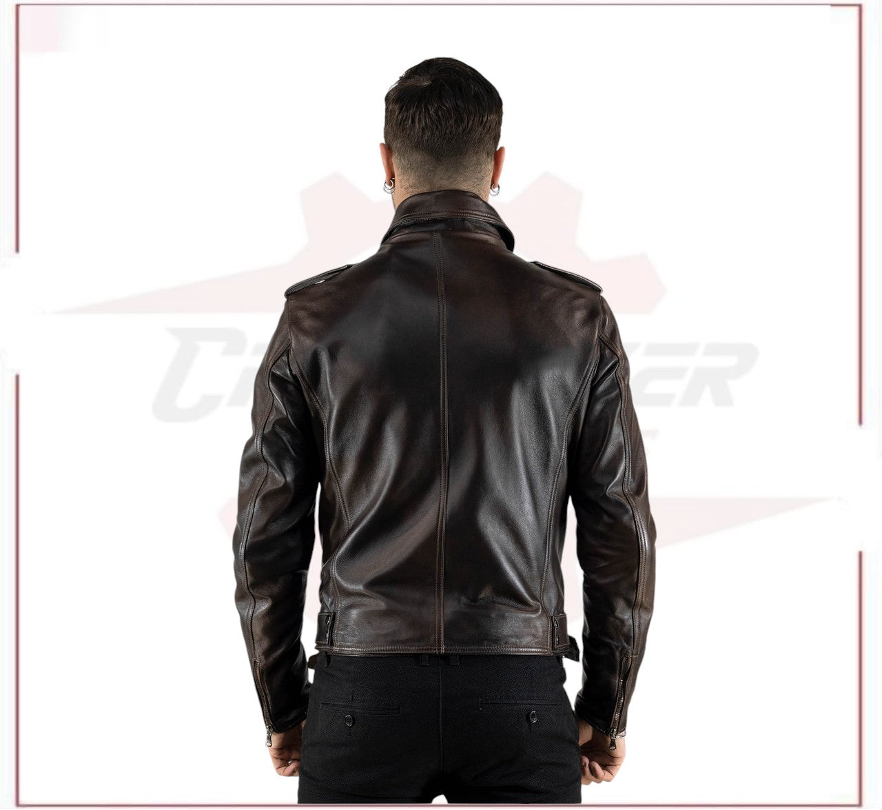 New Men's jacket in Genuine Dark Brown Leather CROSSOVER RACEWEARS