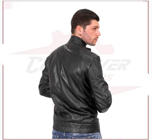 Attila - Men's Biker Jacket in Genuine Black Leather CROSSOVER RACEWEARS