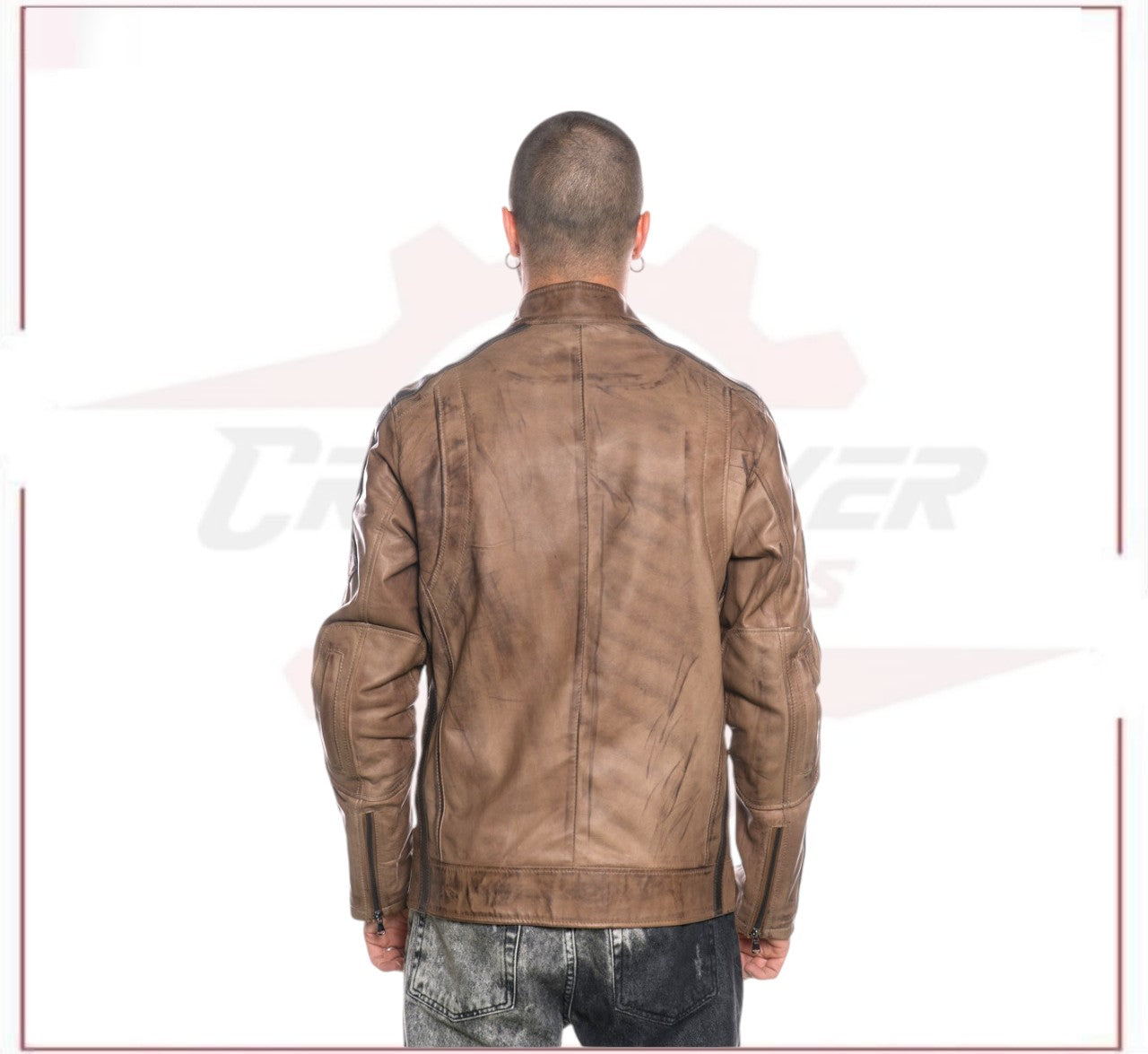 Biker Man's Jacket in genuine Brown Leather of Lamb CROSSOVER RACEWEARS