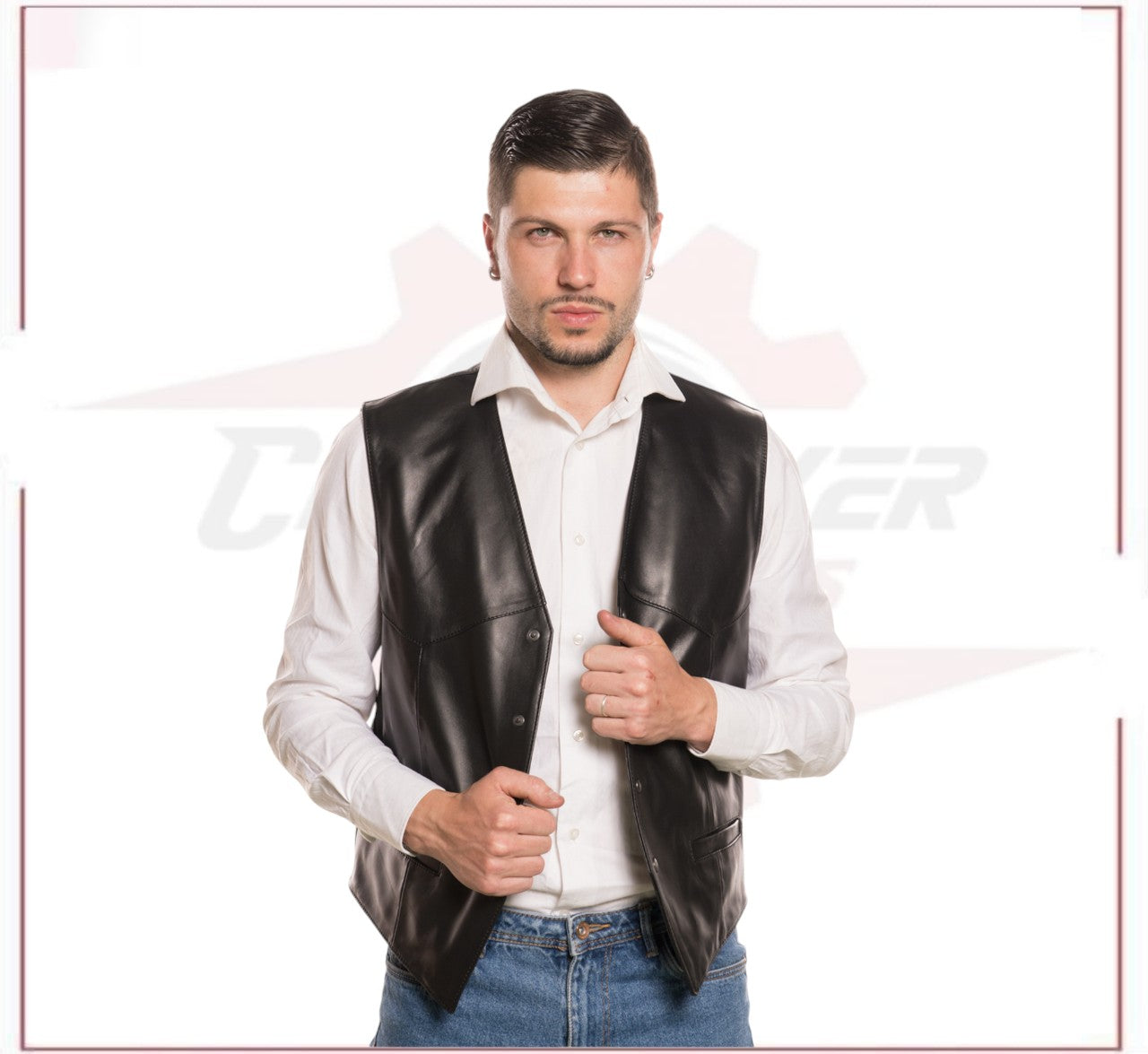 New Men's Vest in Genuine Black Leather CROSSOVER RACEWEARS