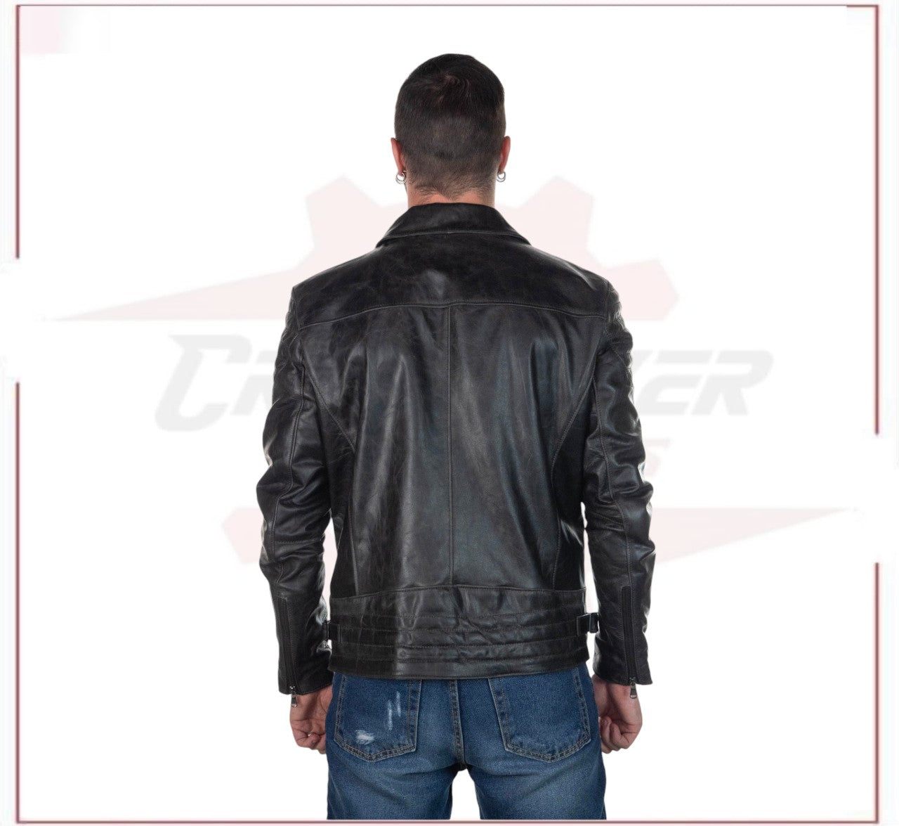 Men's Jacket in Genuine Grey Oil Vintage Leather CROSSOVER RACEWEARS