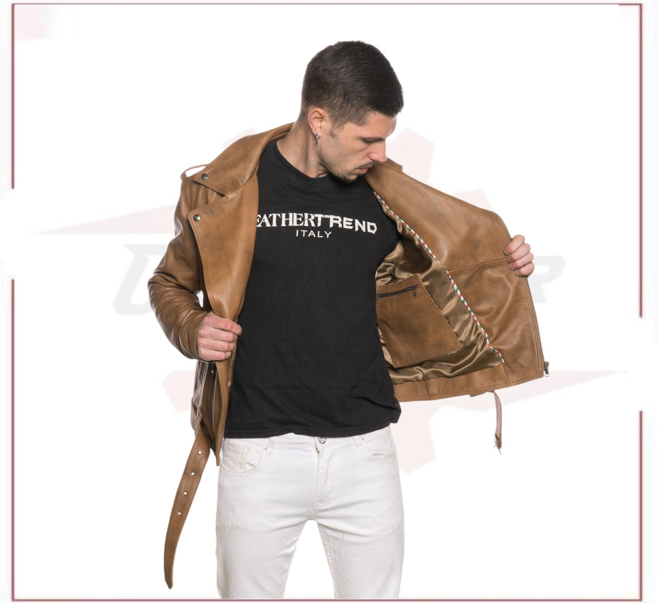 Men's jacket in Genuine Brown Leather CROSSOVER RACEWEARS