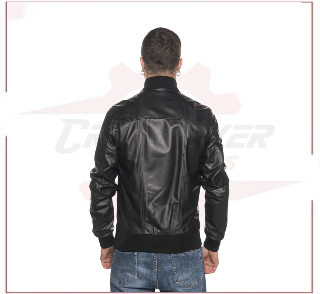 Men's Bomber Jacket in Genuine Black Leather CROSSOVER RACEWEARS