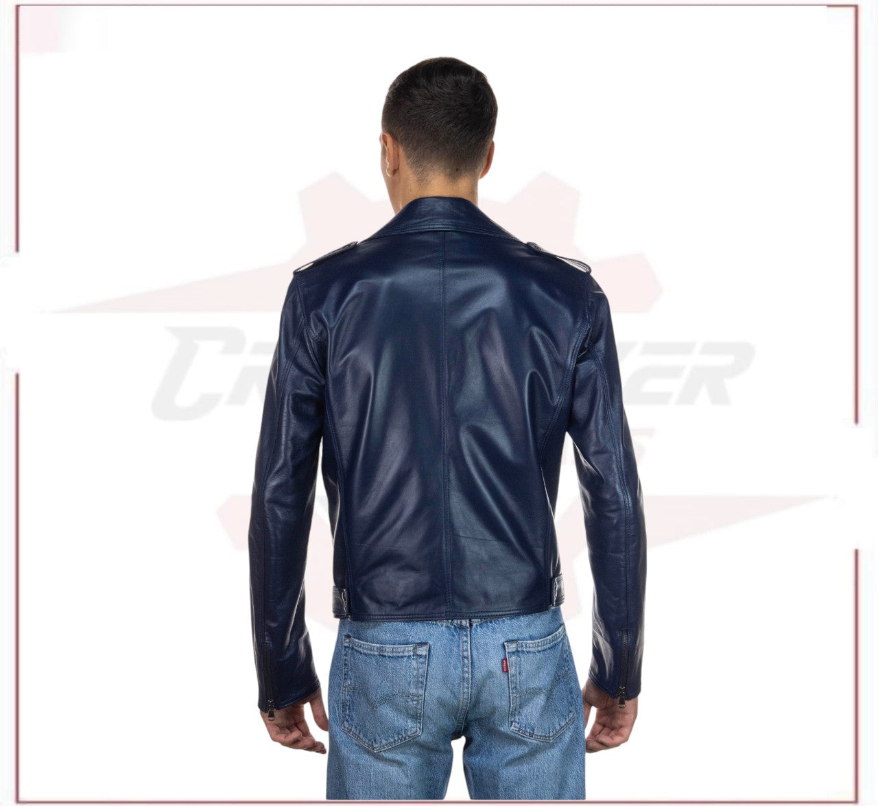 Men's jacket in Genuine Blue Leather CROSSOVER RACEWEARS