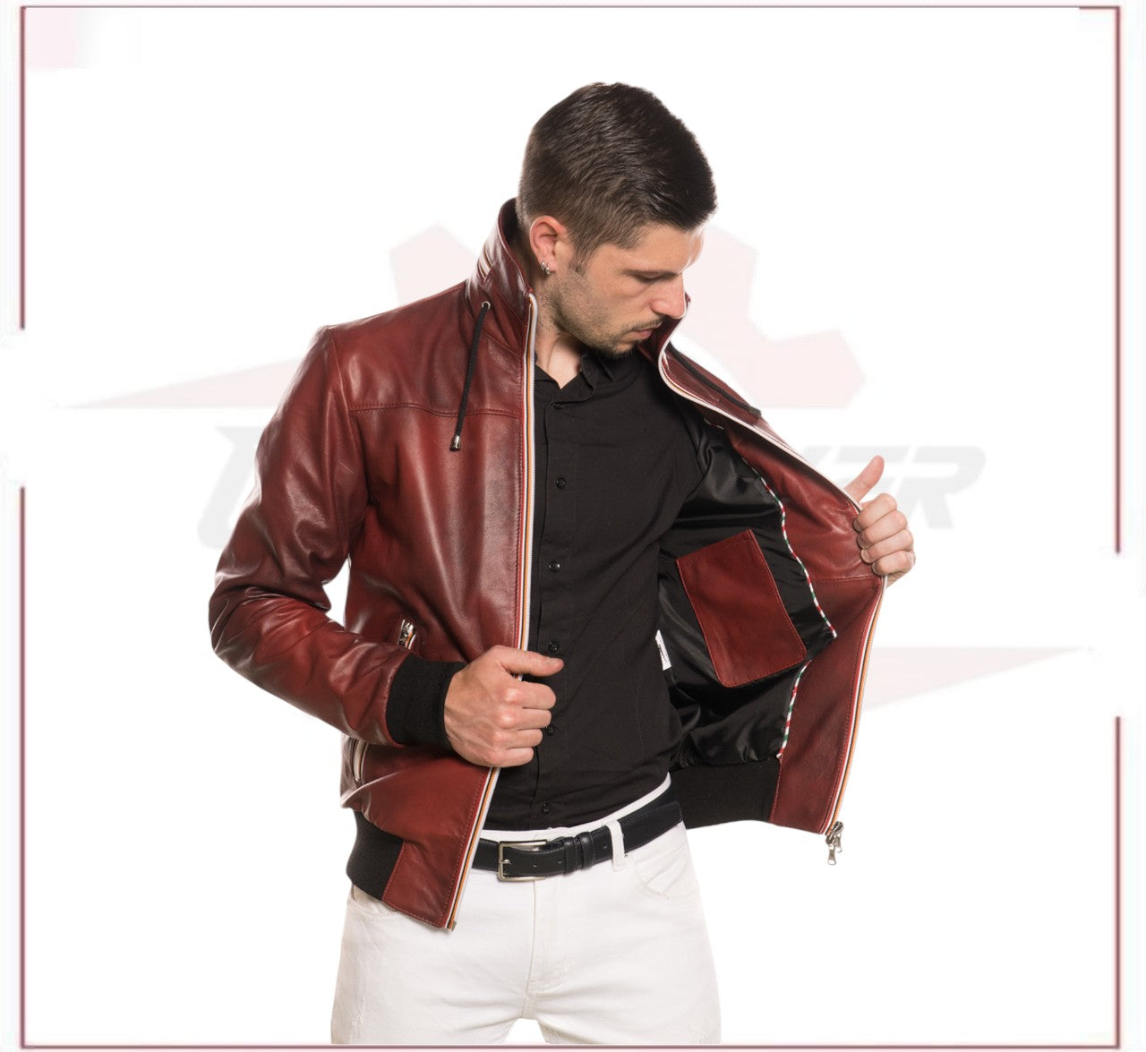 Bomber KiWey - Men’s Bomber Bordeaux genuine leather CROSSOVER RACEWEARS