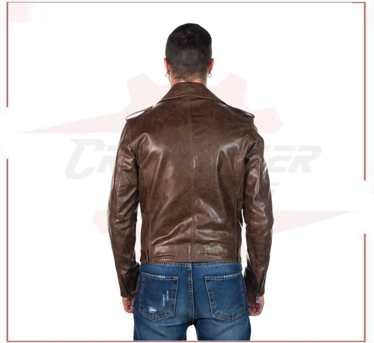 Men's Jacket in Genuine Dark Brown Oil Vintage Leather CROSSOVER RACEWEARS