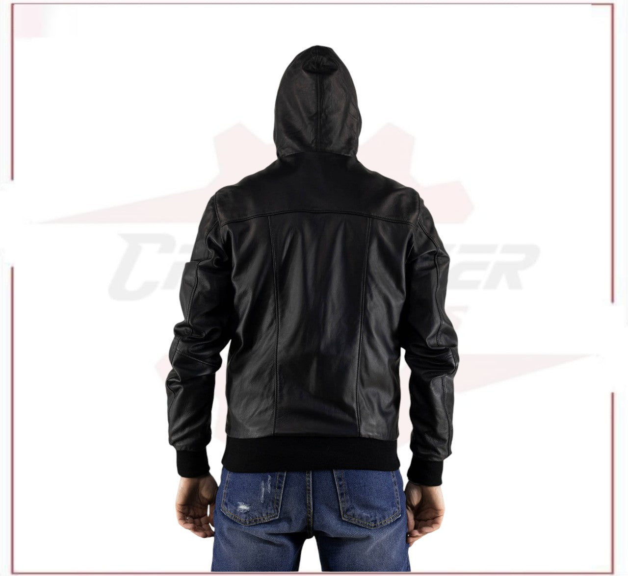 Men's Bomber Jacket in Genuine Black Leather CROSSOVER RACEWEARS