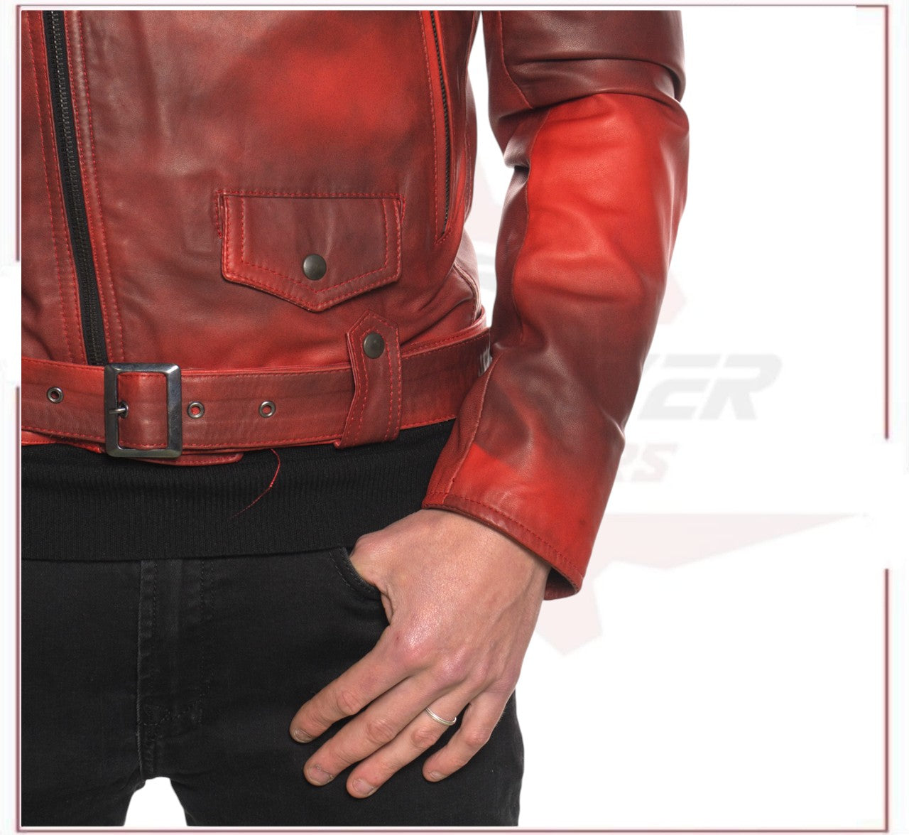 Men's jacket Red Buffered Effect in Genuine Leather CROSSOVER RACEWEARS