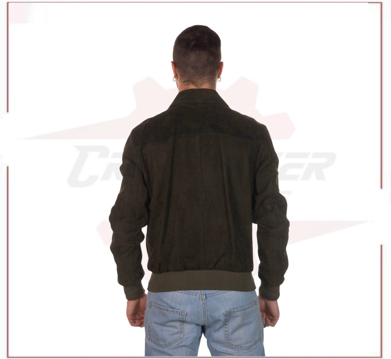 U03 - Men's Bomber Jacket in Genuine Green Suede Leather CROSSOVER RACEWEARS