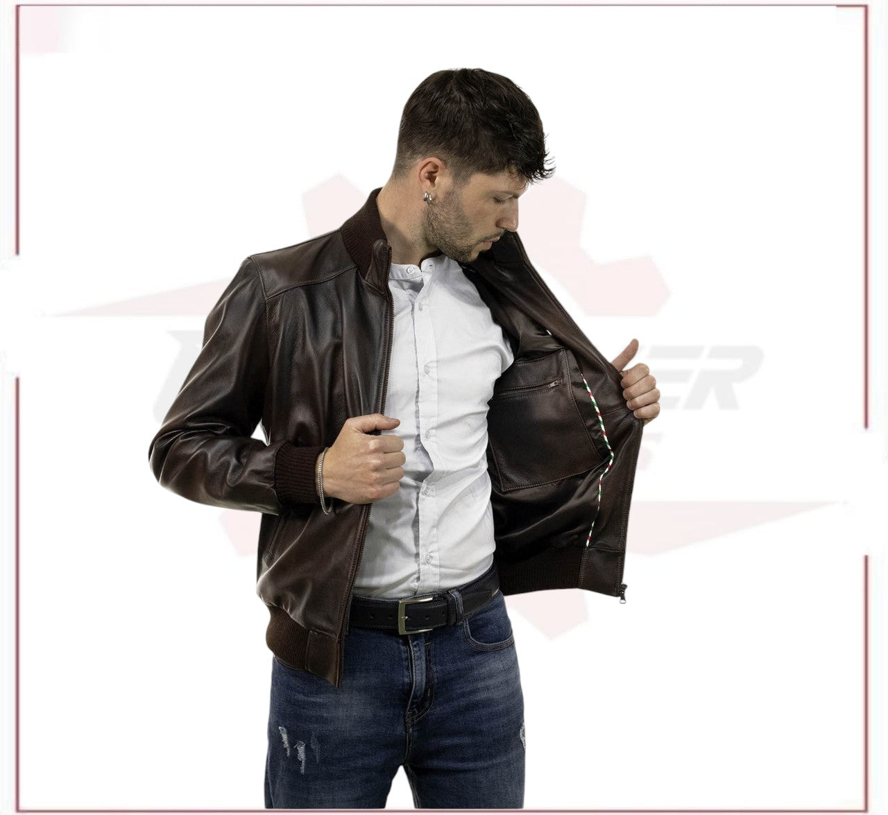Men's Bomber Made of Genuine Dark Brown Leather CROSSOVER RACEWEARS