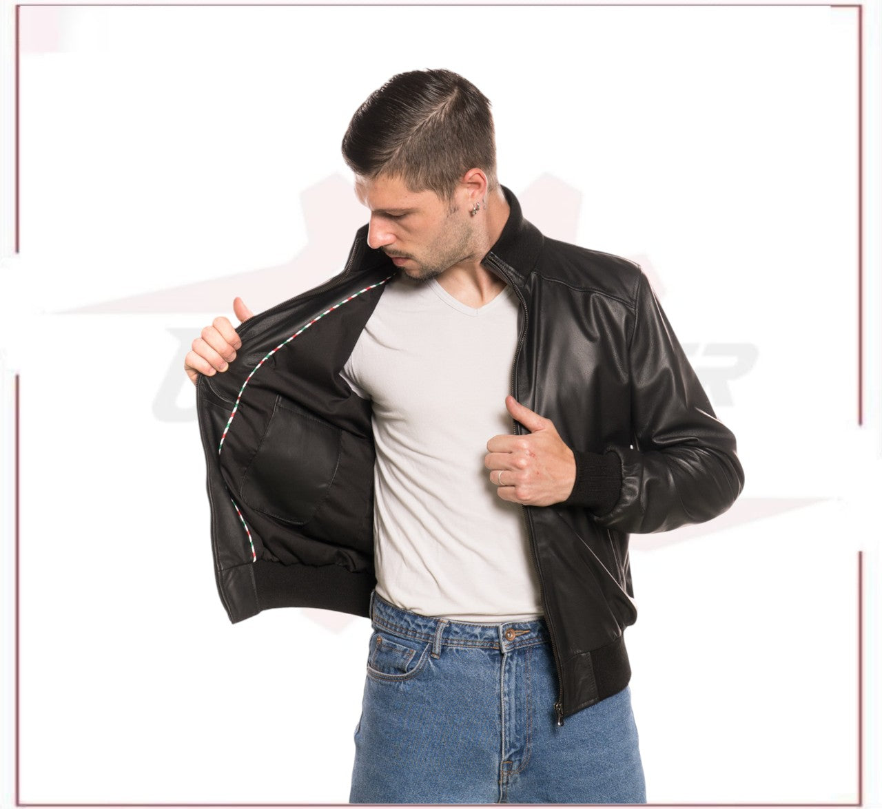Men's Bomber in Genuine Black Leather CROSSOVER RACEWEARS
