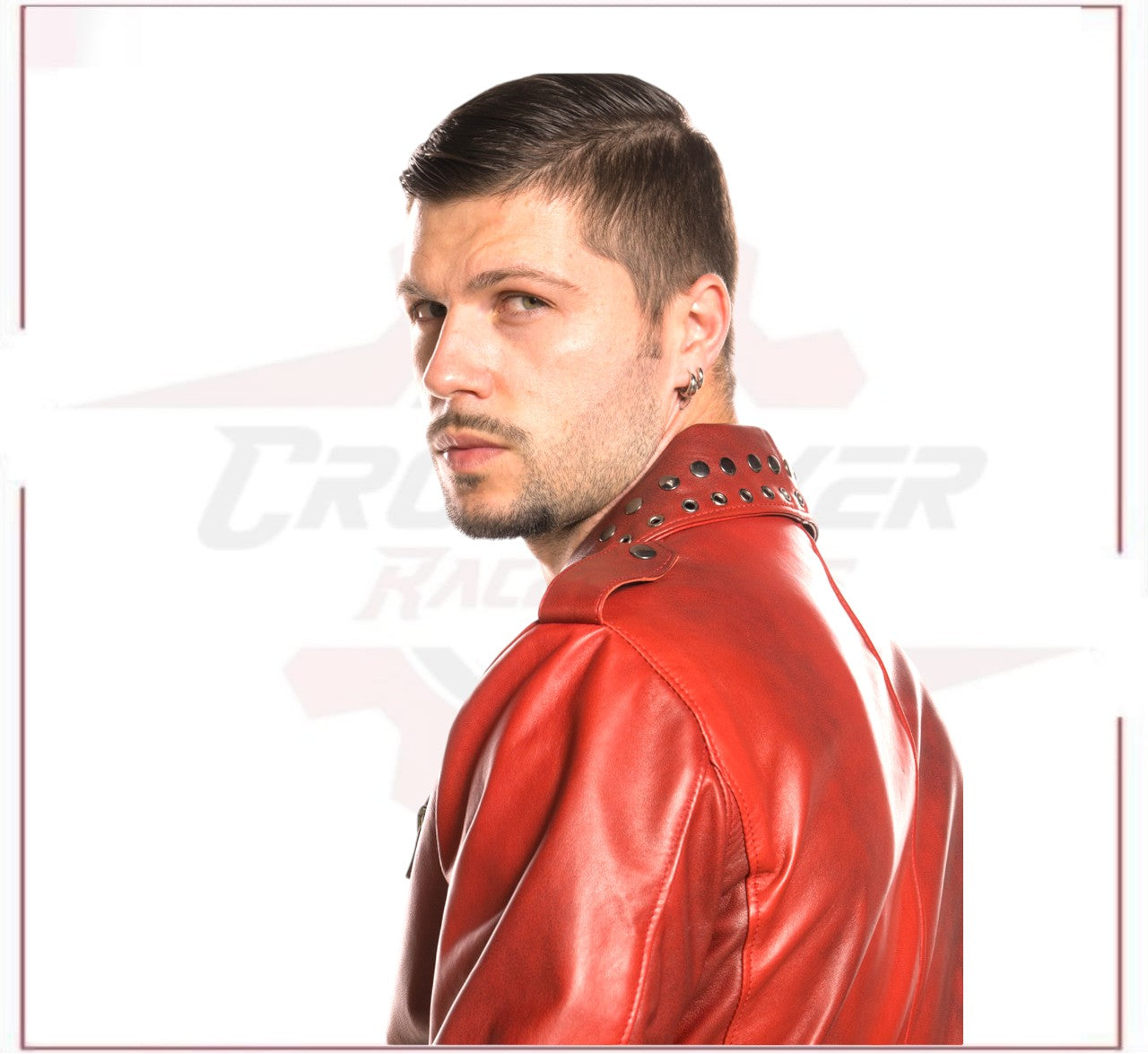 Vasco - Men's Studded Jacket in Genuine Bordeaux Leather CROSSOVER RACEWEARS