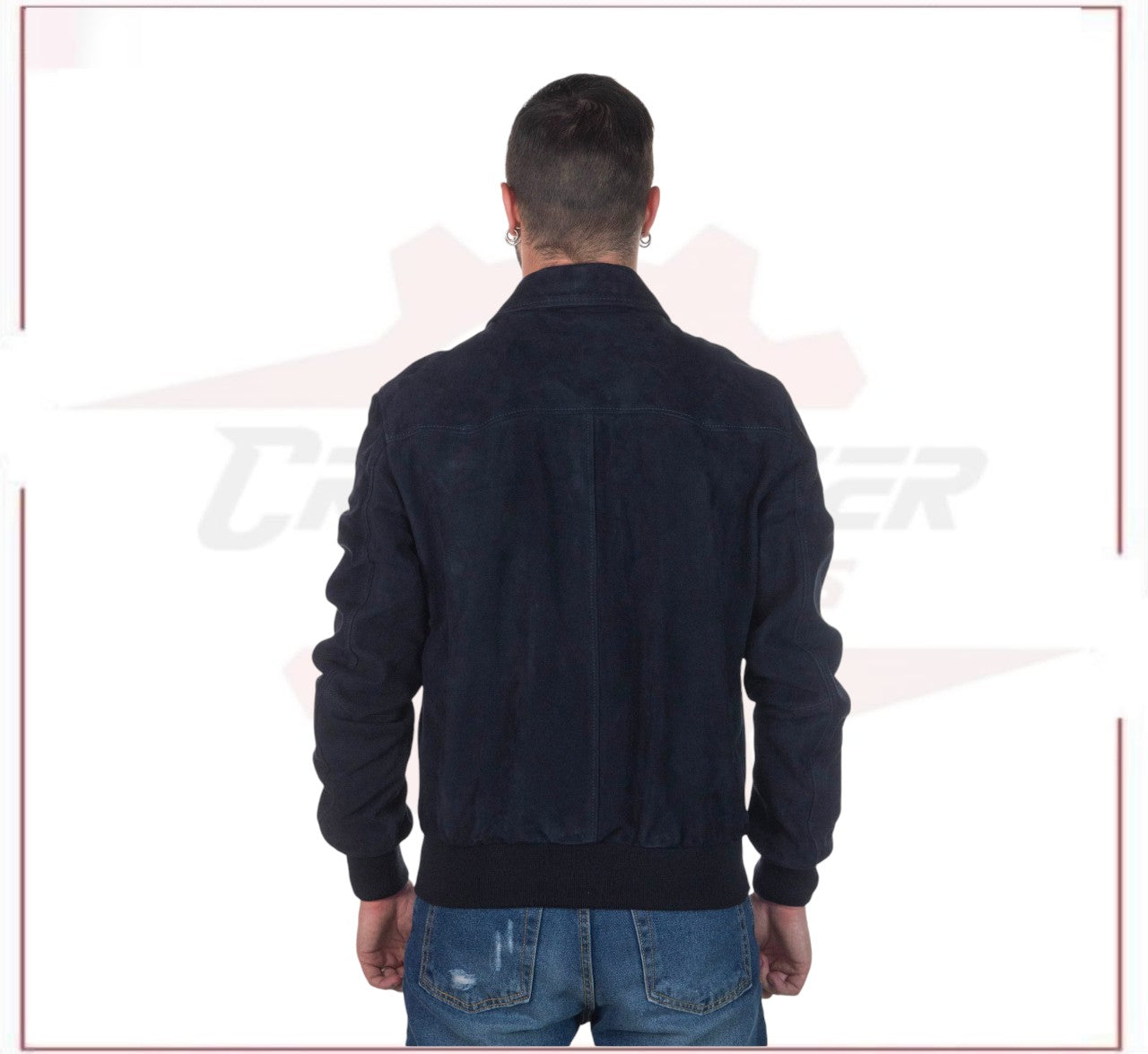 U03 - Men's Bomber Jacket in Genuine Blue Suede Leather CROSSOVER RACEWEARS