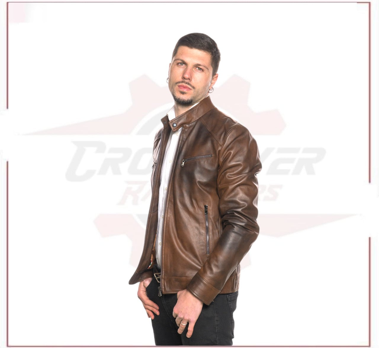 Men's Jacket in Genuine Brown Leather CROSSOVER RACEWEARS